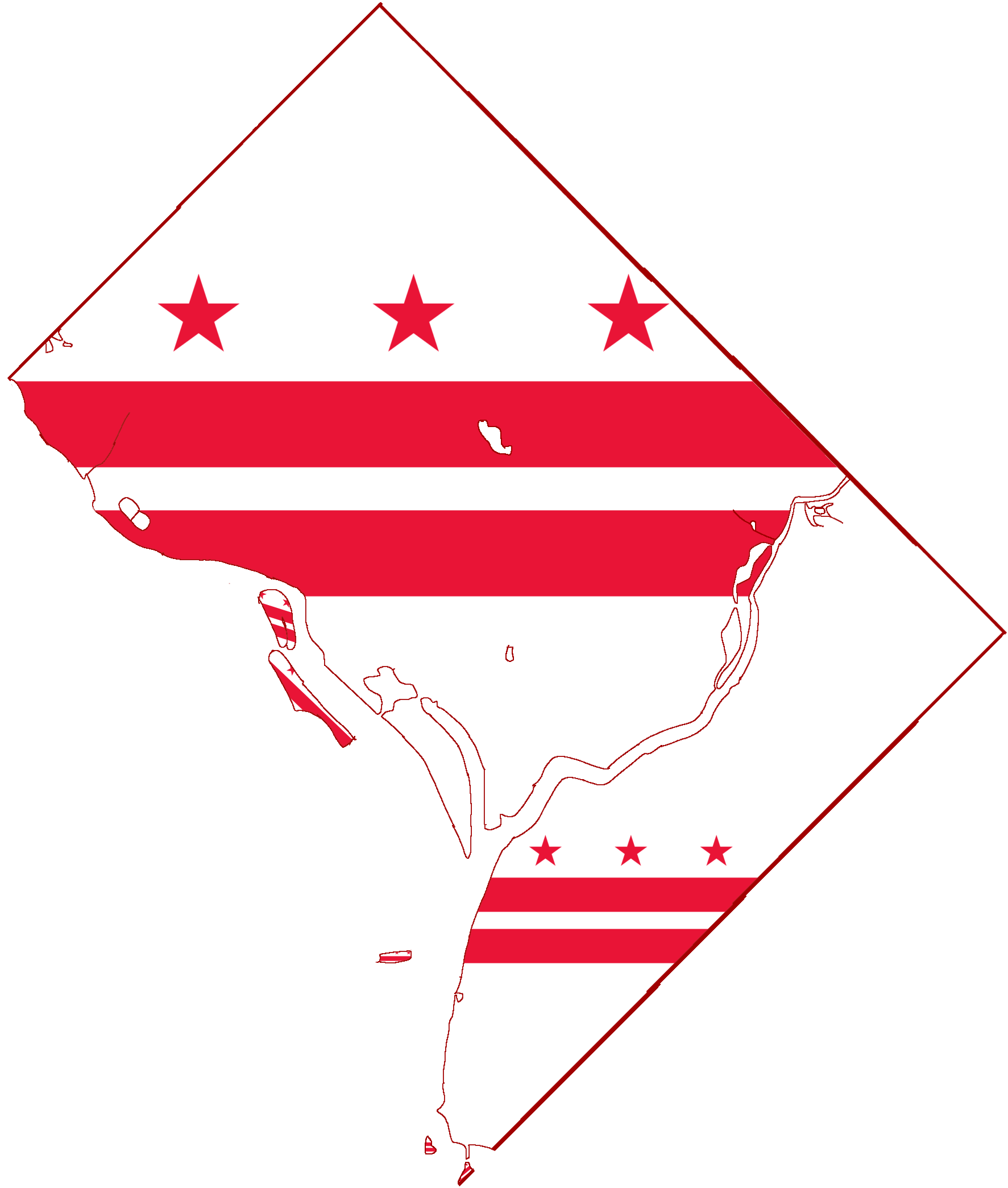 Outline of a map of DC filled with the design of the DC flag